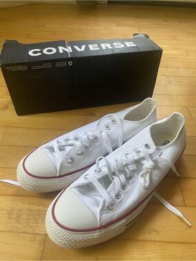 Converse White Low-Top Canvas Sneakers with Red Trim